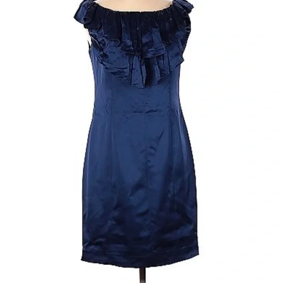 Marc Bouwer Dresses | Marc Bouwer Glamitsilk Ruffle Shift Cocktail Dress in Navy Blue | Color: Blue | Size: 12 | Iikap's Closet